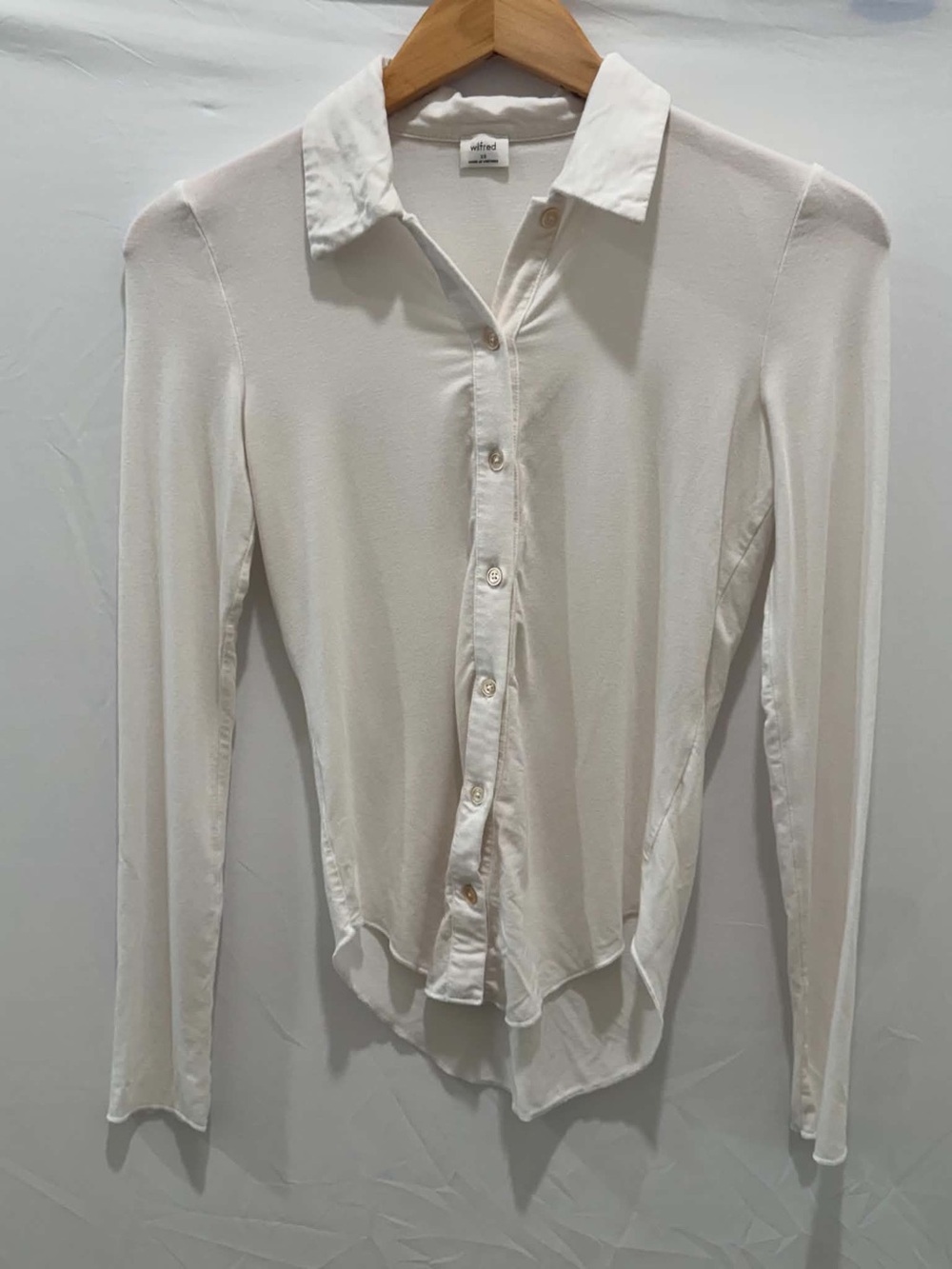 Wilfred Aritzia Sheer White Button-Front Long Sleeve Shirt Women XS